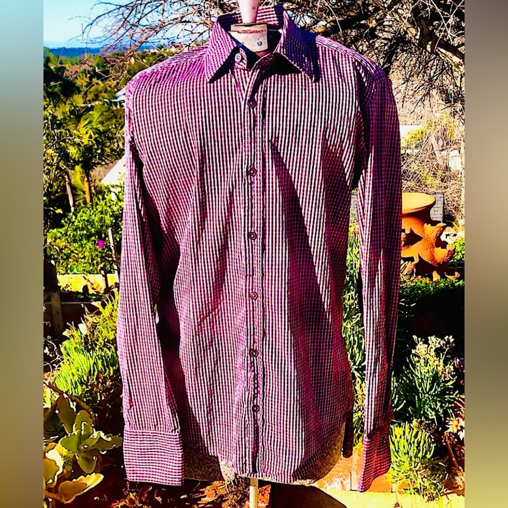 Hugo Boss Mens plaid shirt button up sz Sm purple/pink plaid print EUC! - Picture 5 of 14